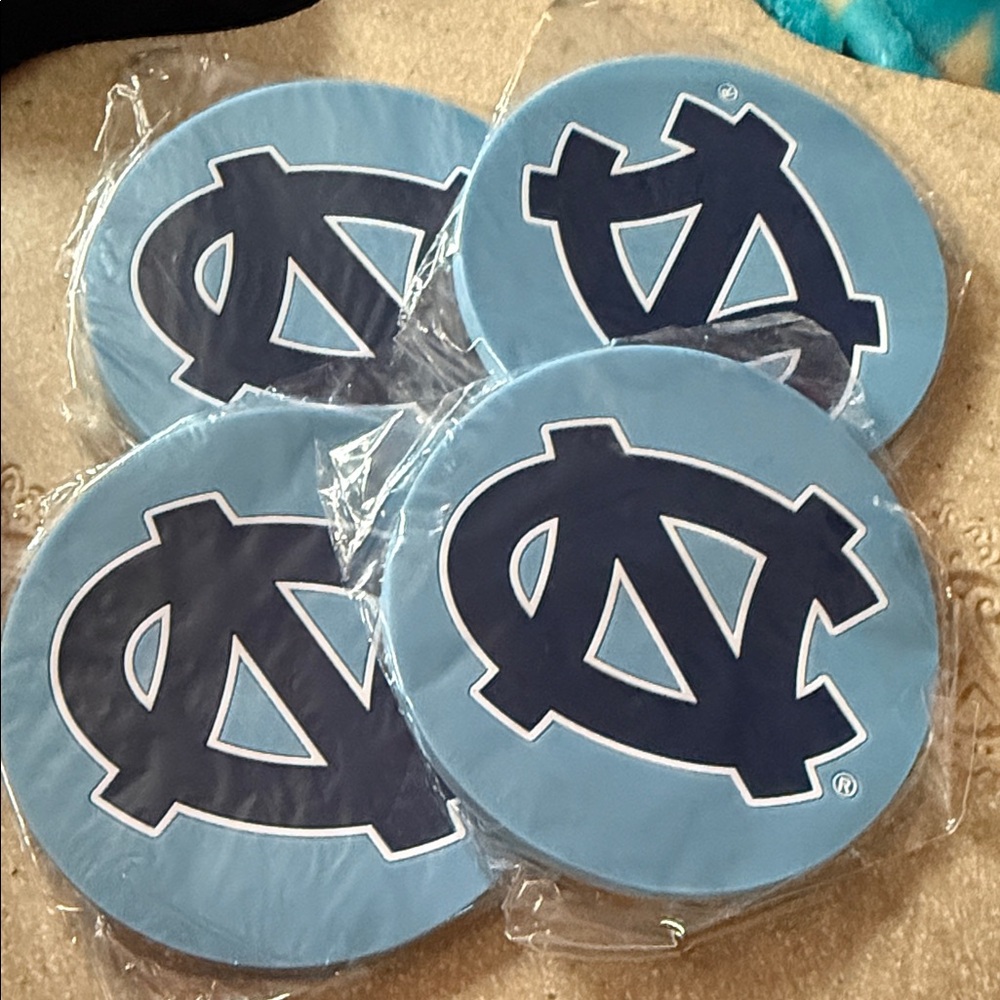 New UNC Logo Blue Coasters Set of 4 University of North Carolina silicone